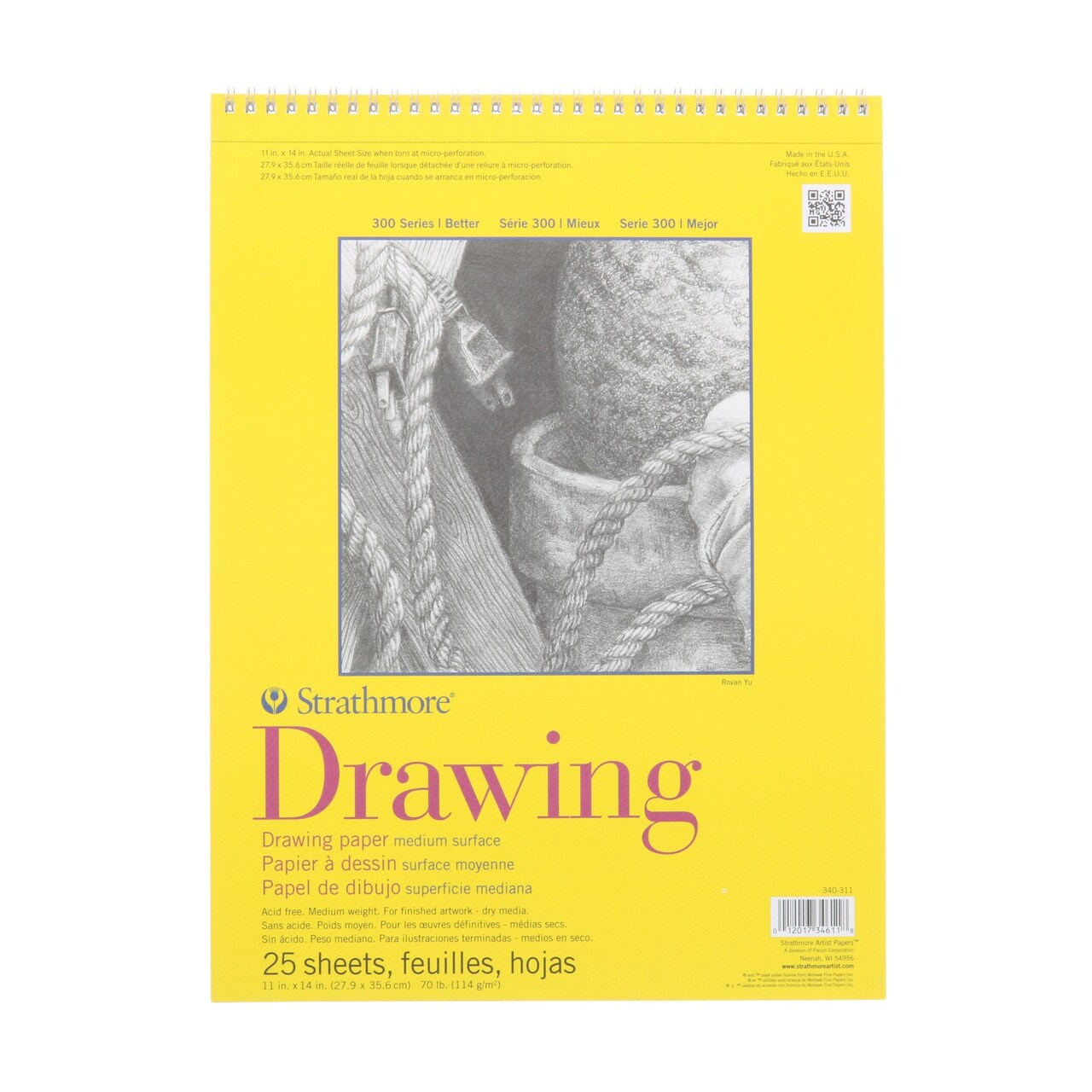 Strathmore 300 Series Drawing Paper Pad, Top Wire Bound, 11x14 inches, 25 Sheets (70lb/114g) - Artist Paper for Adults and Students - Charcoal, Colored Pencil, Ink, Pastel, Marker